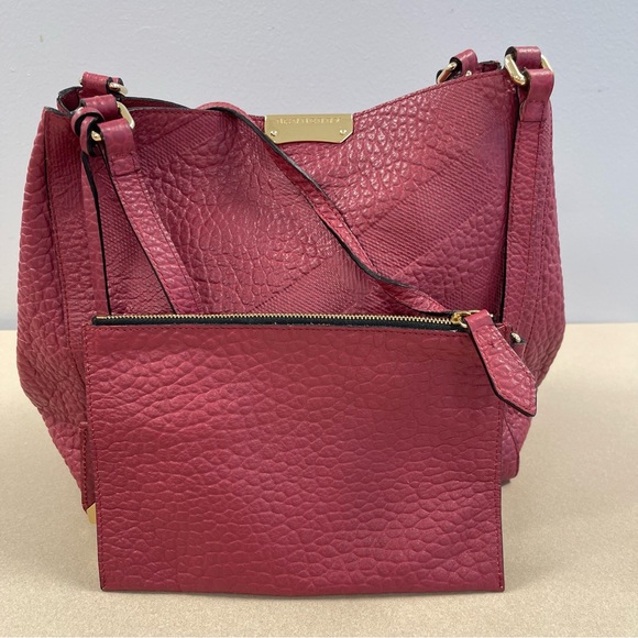 Burberry Red Embossed Check Grain Leather Small Canterbury Tote Bag - Preowned